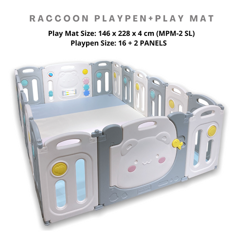 Raccoon Playpen - Fun Sensory Perfect Fit Set (Playpen + Play Mat)